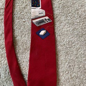 Vicky Davis NeckTie Silk Mouse Trap Computer Mouse USA Tie Red Retro Computer